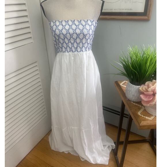 LOFT Blue and White Strapless Dress See measurements! ♥️ - Picture 1 of 11